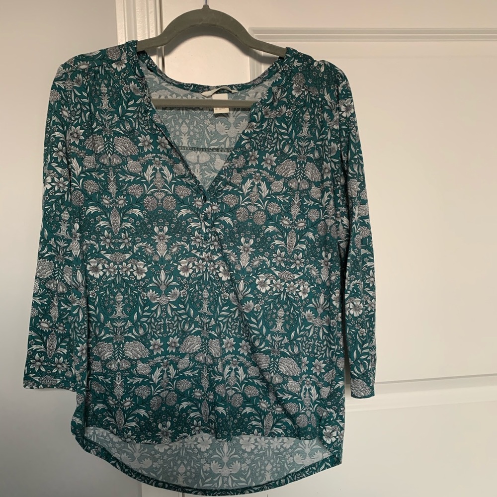Green Floral Print 3/4 Henley Top H&M